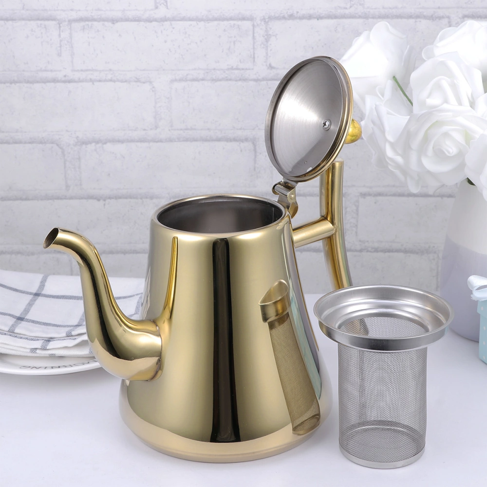 1.5L Stainless Steel Tea Pot Water Kettle Tea Kettle with Strainer for Home Restaurant (Golden)