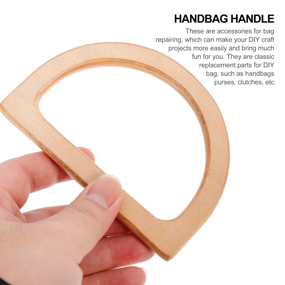 2pcs Bag Handle D Ring Type Wood Bag Handle Clutch Handbag Decorative DIY Grip