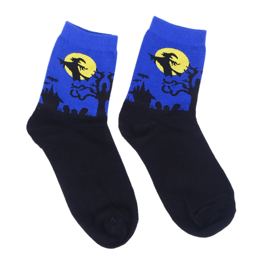 Cartoon Halloween Style Socks Cotton Ankle Sock for Women Lady Girls (Blue)