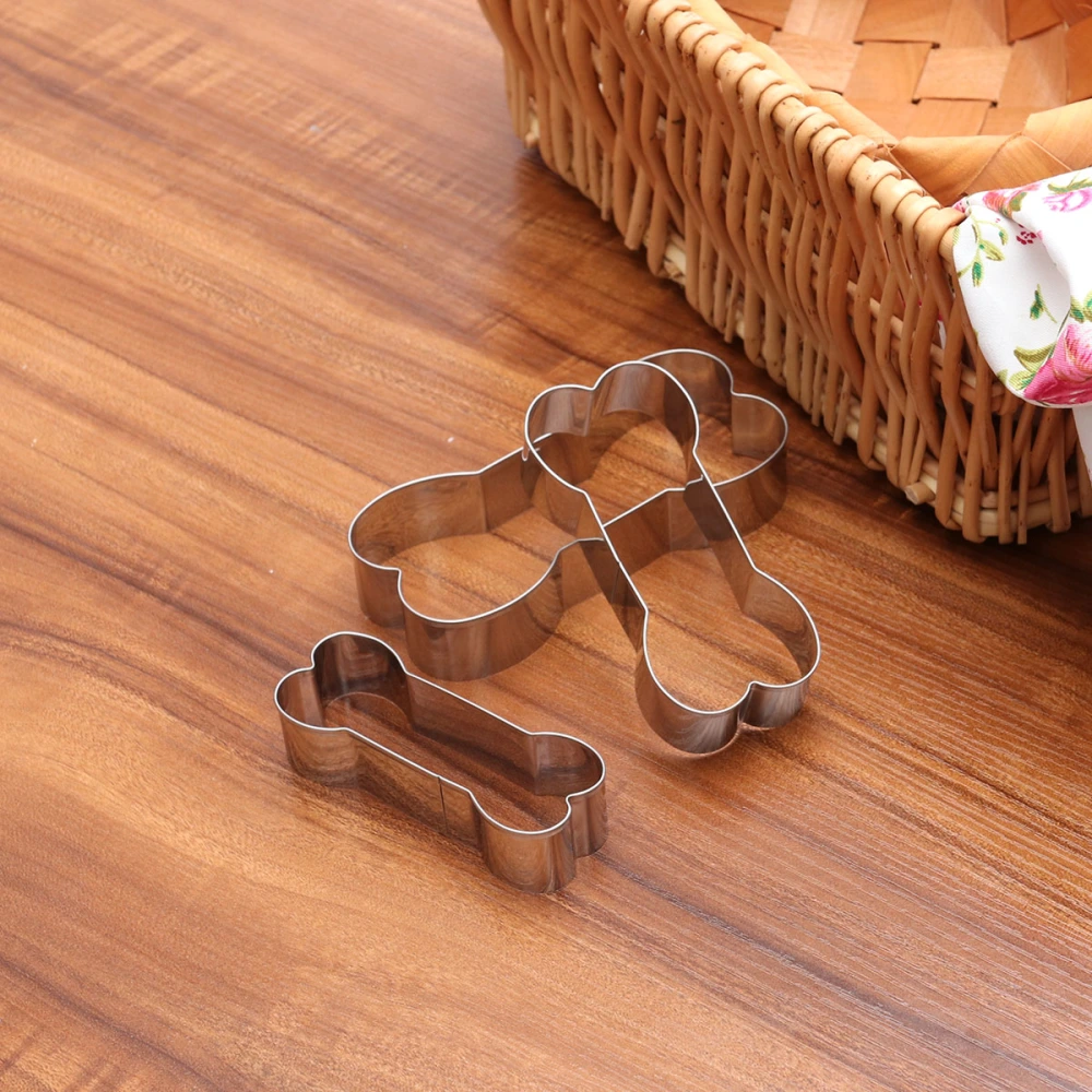 3 Pcs Dog Bone Cookie Cutter Set Stainless Steel DIY Baking Mold For Halloween Christmas Birthday Party