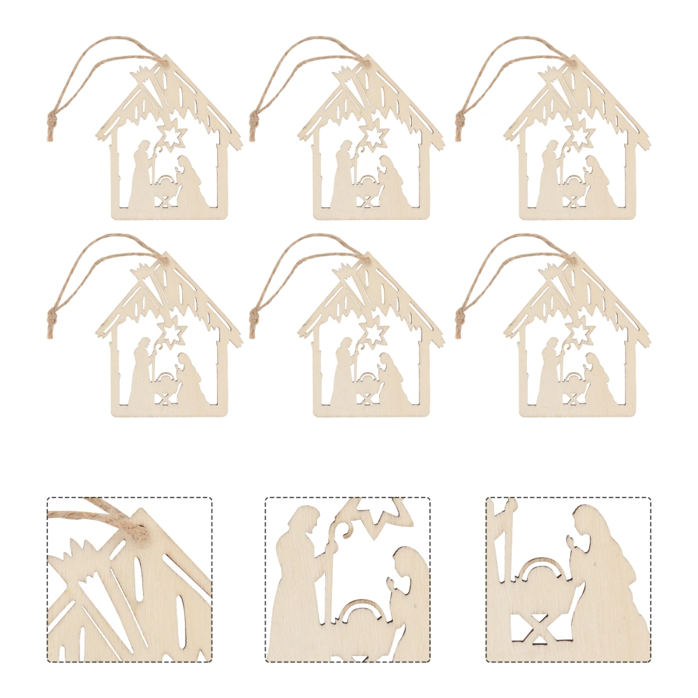 20pcs The Birth of Jesus Pattern Pendant with Hemp Rope Wood Pendent (Khaki)