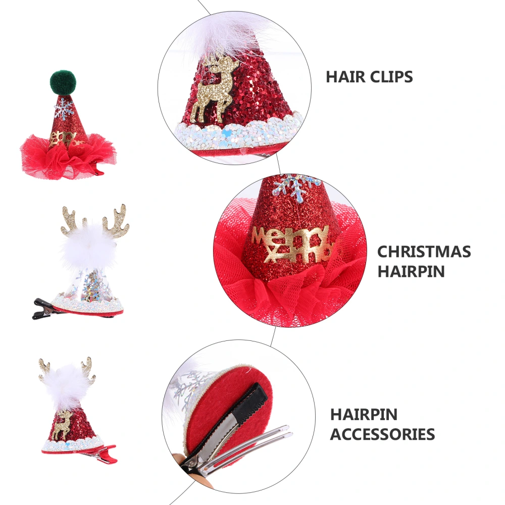 6Pcs Christmas Hair Clips Adorable Christmas Antler Hat Hairpin Hair Accessories