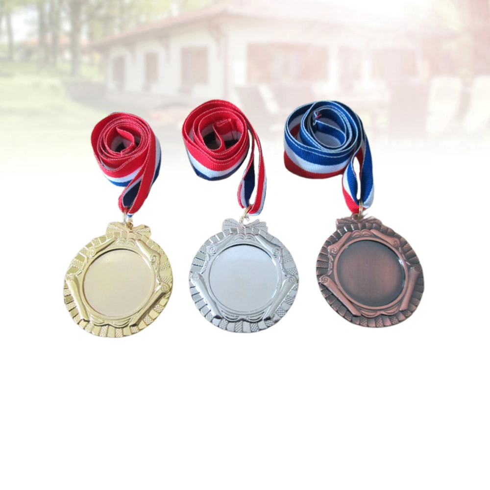 3pcs Creative Award Medals Universal Metal Medals with Lanyard for Sports Academics Competition (Gold, Silver and Bronze, 1pc for Each Color, Diameter 6.5CM)