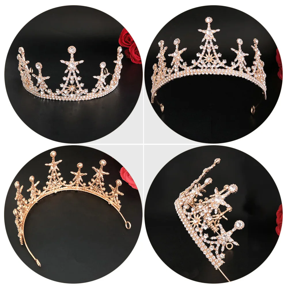 Rhinestone Inlaid Star Crown Bridal Wedding Headband Creative Crown Headdress