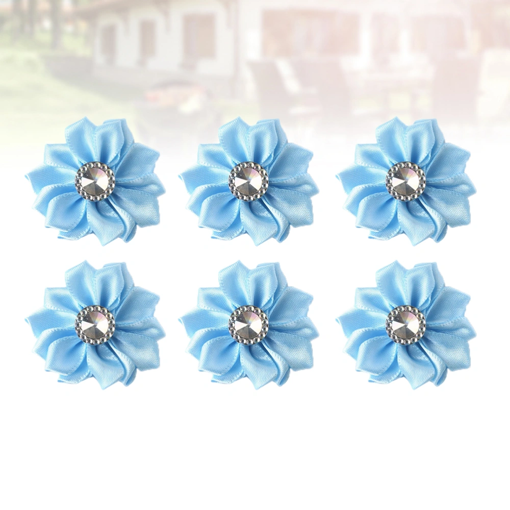 1 Bag of 20PCS DIY Chiffon Flowers Rhinestone Inlaid Bloom Decorative Headwear Accessories (Sky-blue)