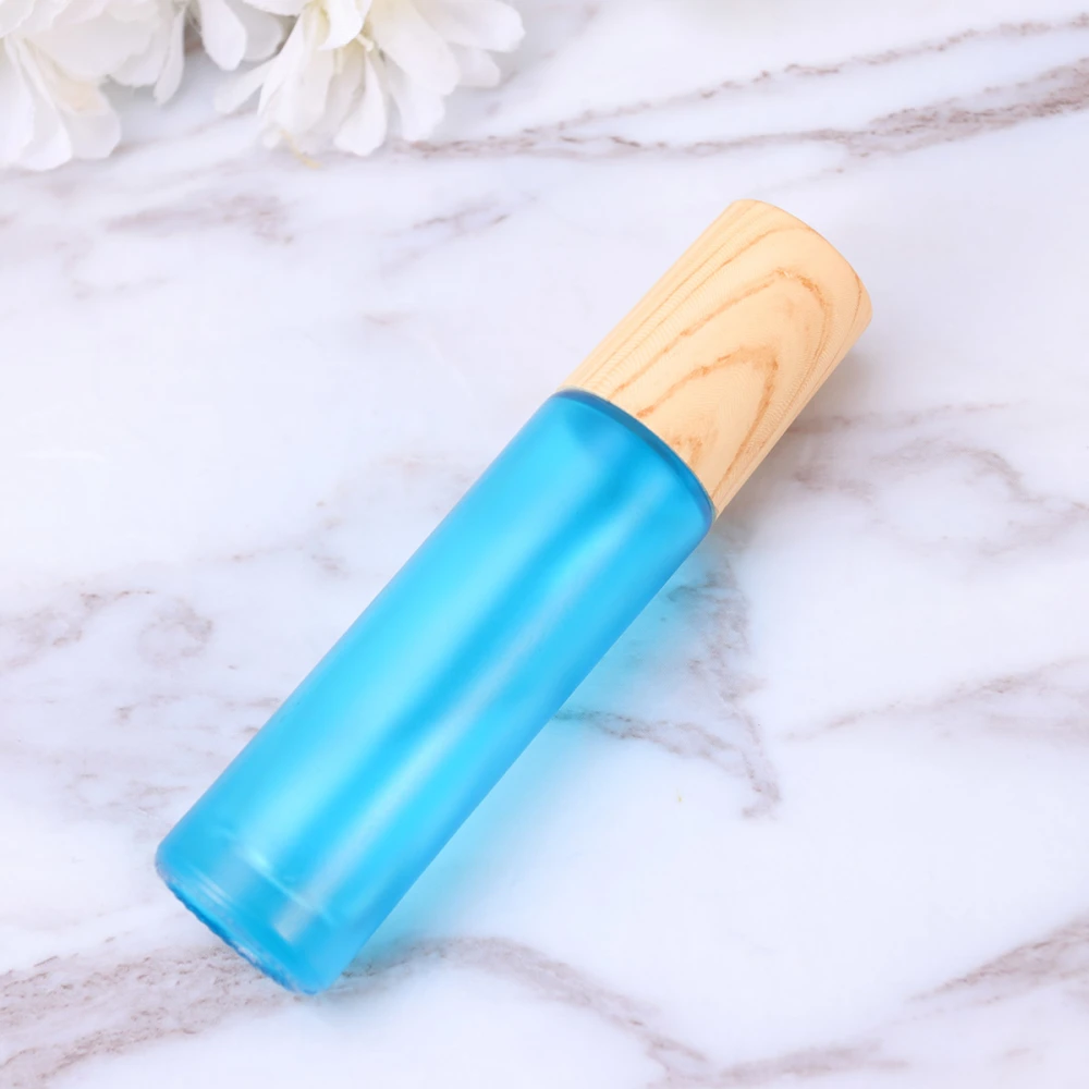 5pcs 10ml Wooden Lid Bottle Mini Glass Bottles Empty Smalll Bottles Portable Perfume Storage Container for Home Travel (Blue)