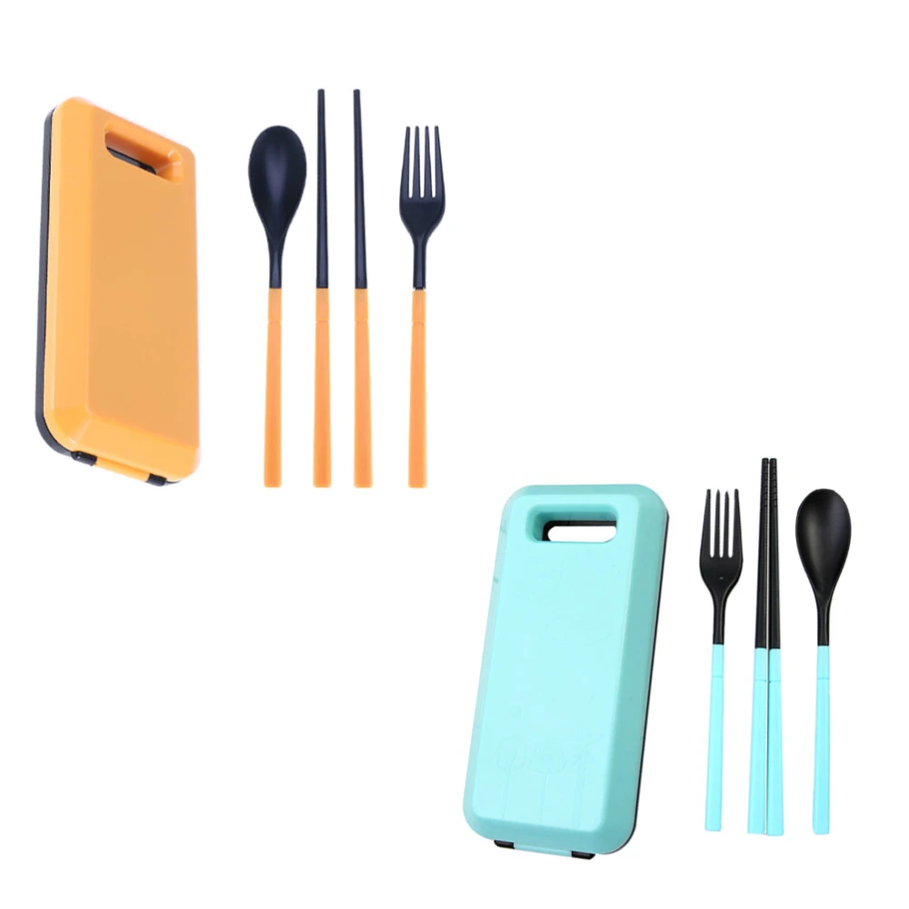 2 Sets/8pcs Tableware Dinner Service Folding Cutlery with Case (Random Color)