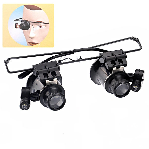 20X Glasses Type Watch Repair Magnifier with LED Lights (Black)