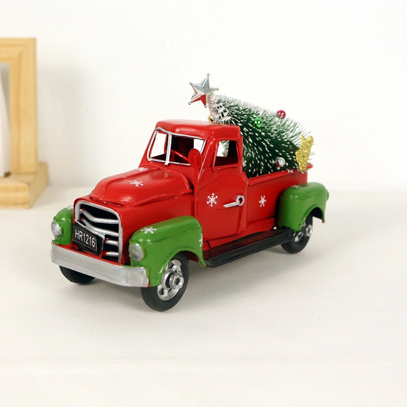 Christmas Car Model Decoration Vintage Iron Art Truck Model Tabletop Small Car Ornament