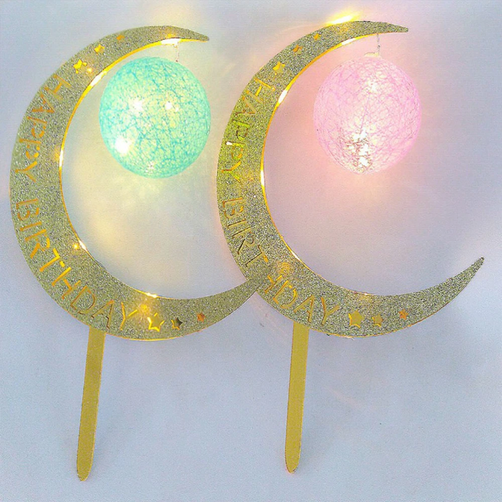 2pcs Blue Adorable Starry Moon Light Cupcake Toppers Resin Unicorn  Fruit Insert Scene Cake Decorating Resin Picks Birthday Party Favors(1pc Starry Moon Light and 1pc Unicorn)