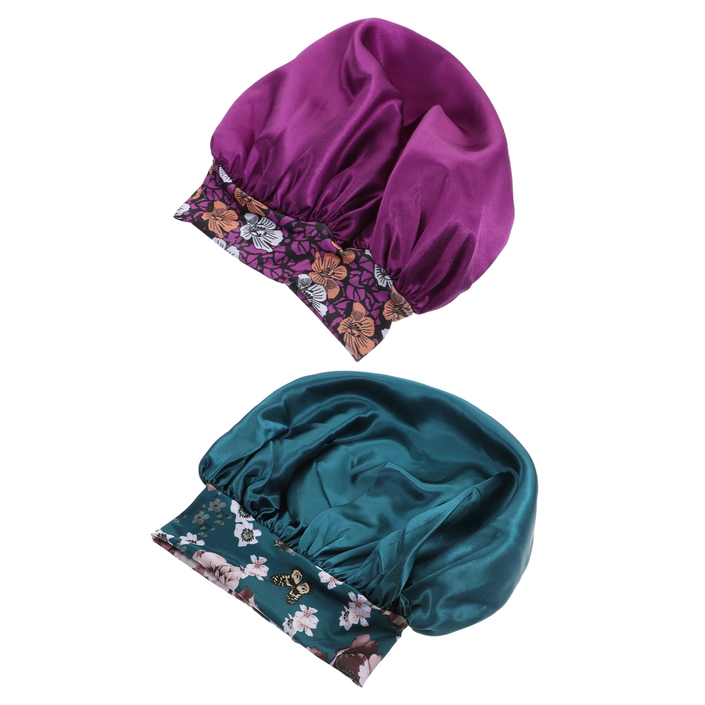 2Pcs Printed Bohemia Sleeping Hat Practical Loose Hair Hat Women Nightcap