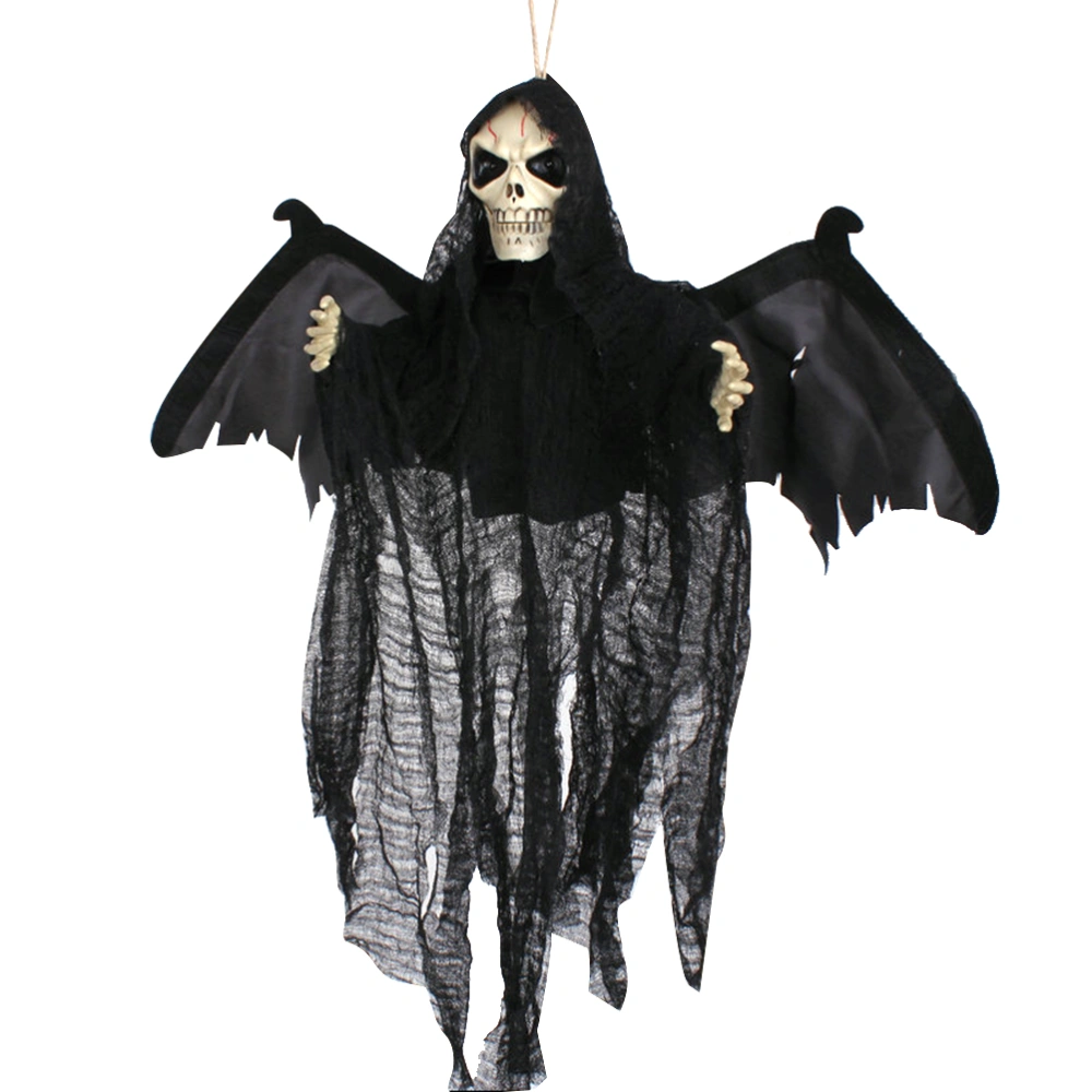 New Halloween Party Decoration Sound Control Creepy Scary Animated Skeleton Hanging Ghost (Black)