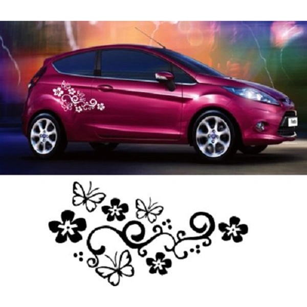 2Pcs and Flower PET Car Window Surface Door Sticker Decal Decor (Black）