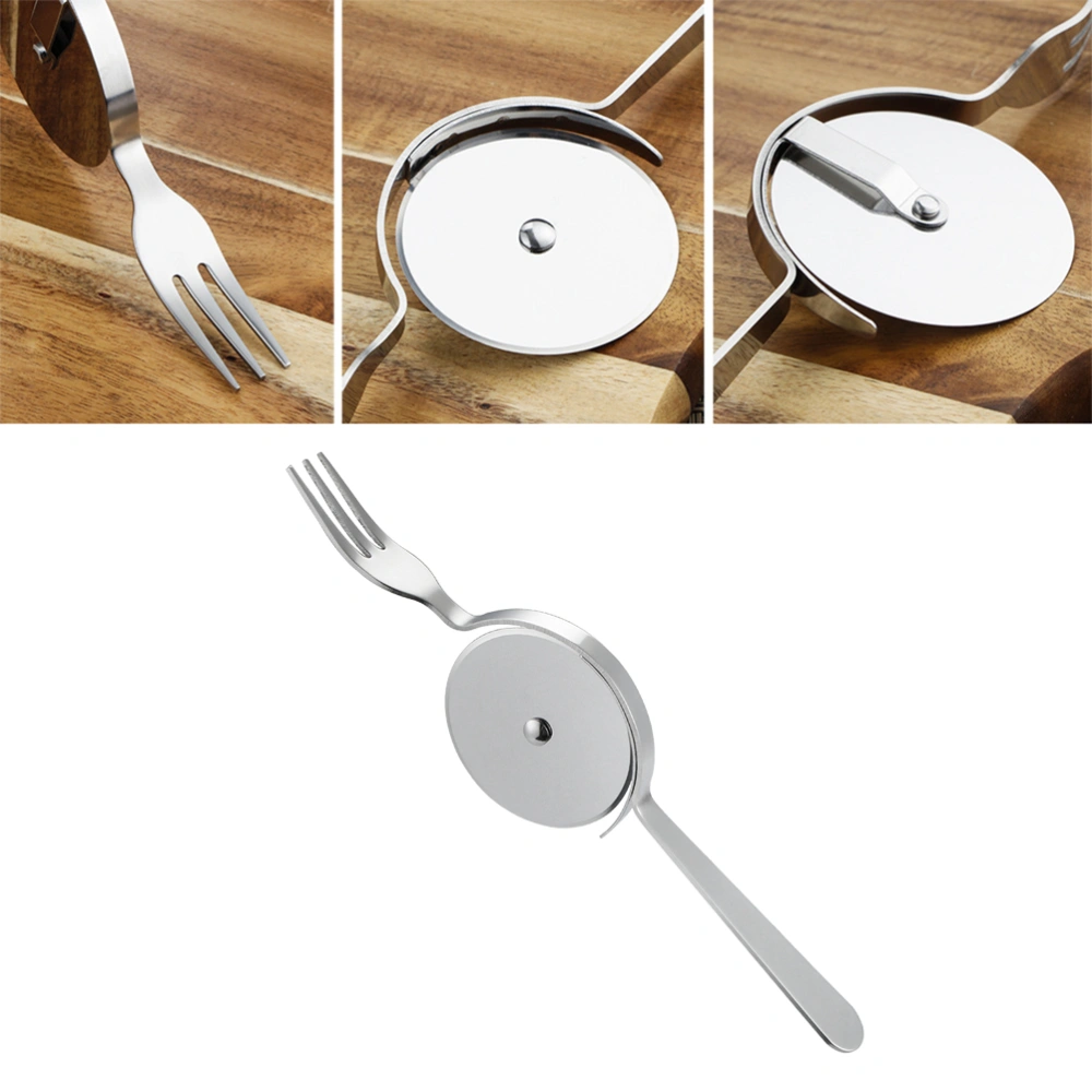 Stainless Steel Pizza Wheel with Fork Multifunction Cake Shovel Pizza Cutting Tools Kitchen Gadget