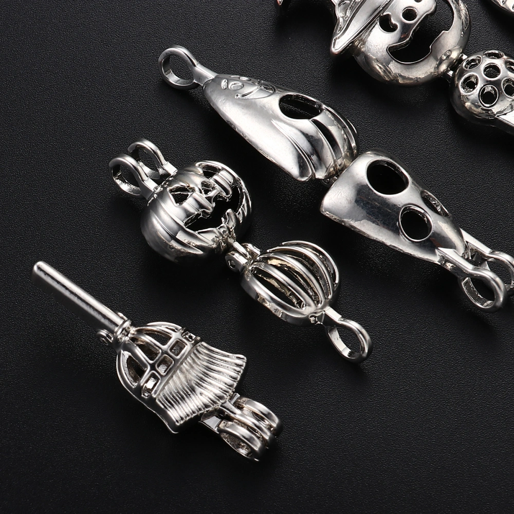 6pcs Halloween Alloy Pendant Opening Cage Pendant Accessories for Necklace Random Plush Ball Color