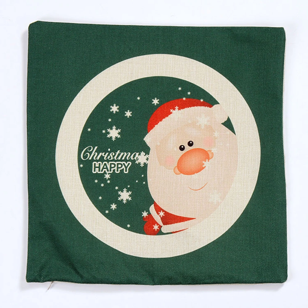 Linen Christmas Decorations Pillow Cover Cartoon Reindeer Santa Snowman Background - Green (Santa Claus)