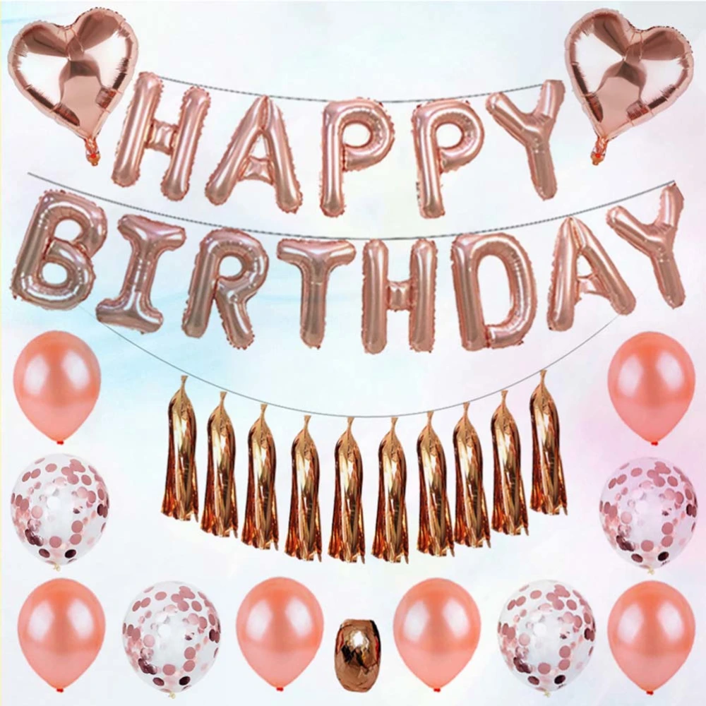 Birthday Party Decorations Foil Latex Confetti Balloons Rose Gold Tassel Garland