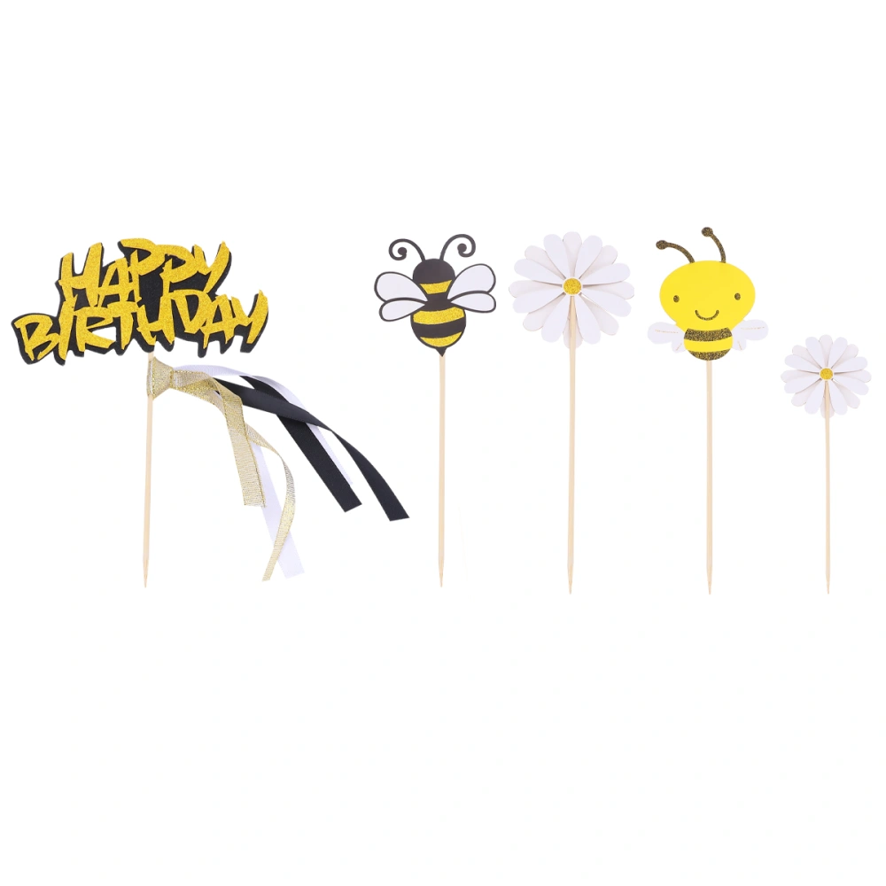 15pcs Refreshing Cake Toppers Bee Daisy Cake Picks Cupcake Decor Cake Decoration Party Supplies (3pcs Bee, 12pcs Daisy, Assorted Color)