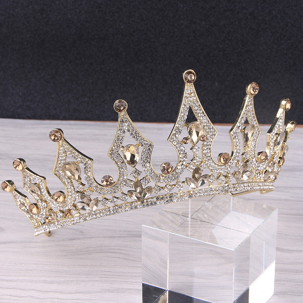 1PC Baroque Queen Crown Elegant Vintage Rhinestone Bridal Jewelry for Wedding Party (Golden)