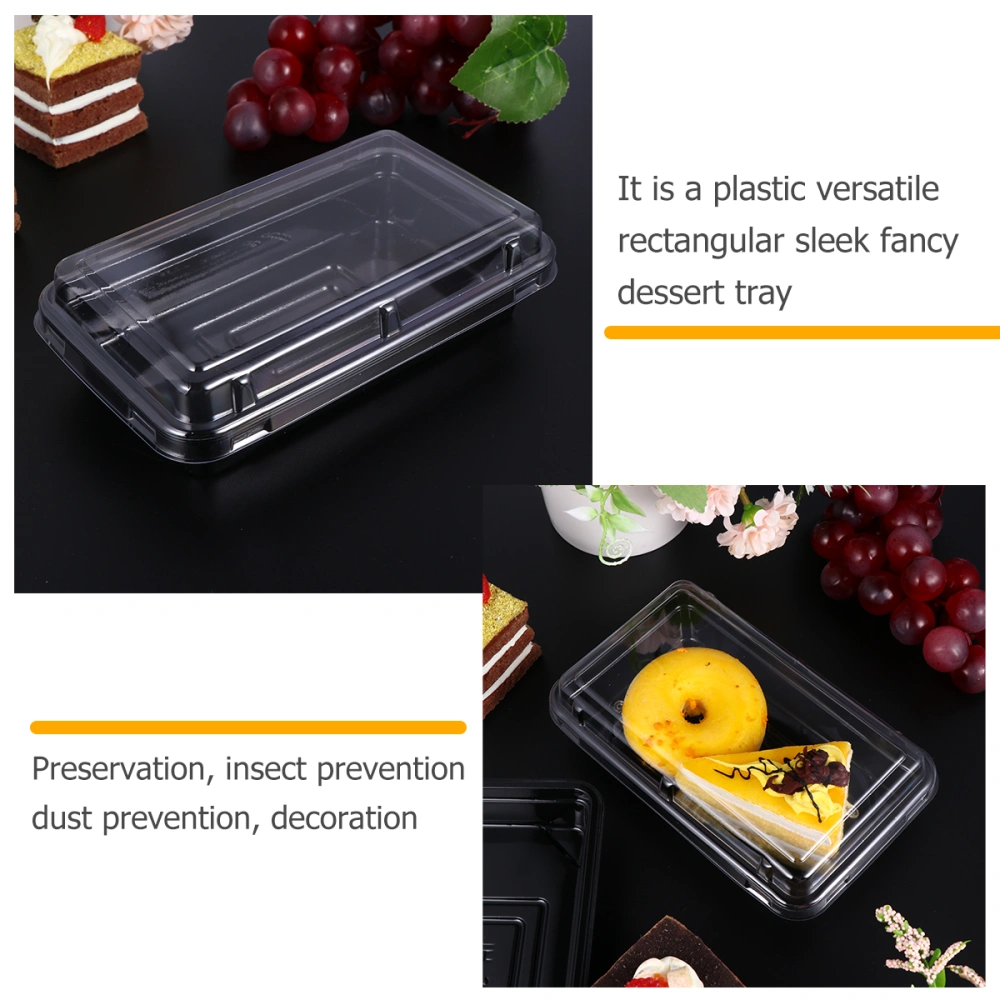 50pcs Cake Tray Plastic Disposable Package Box Take-out Cake Box Rectangular Transparent Box (Black Tray)