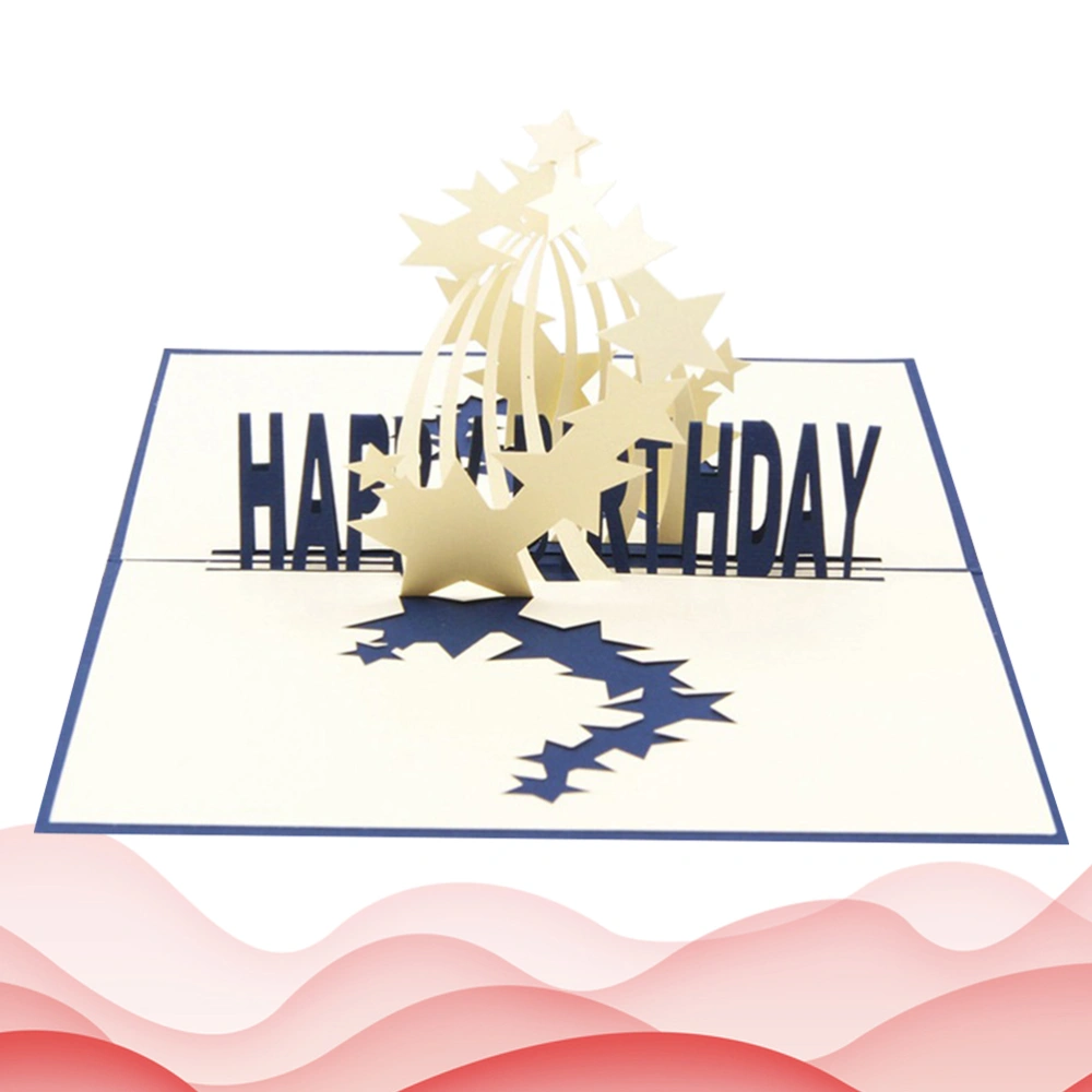 2pcs 3D Birthday Cards Greeting Cards Handcraft Paper Sculpture Stars Birthday Gifts (Blue)