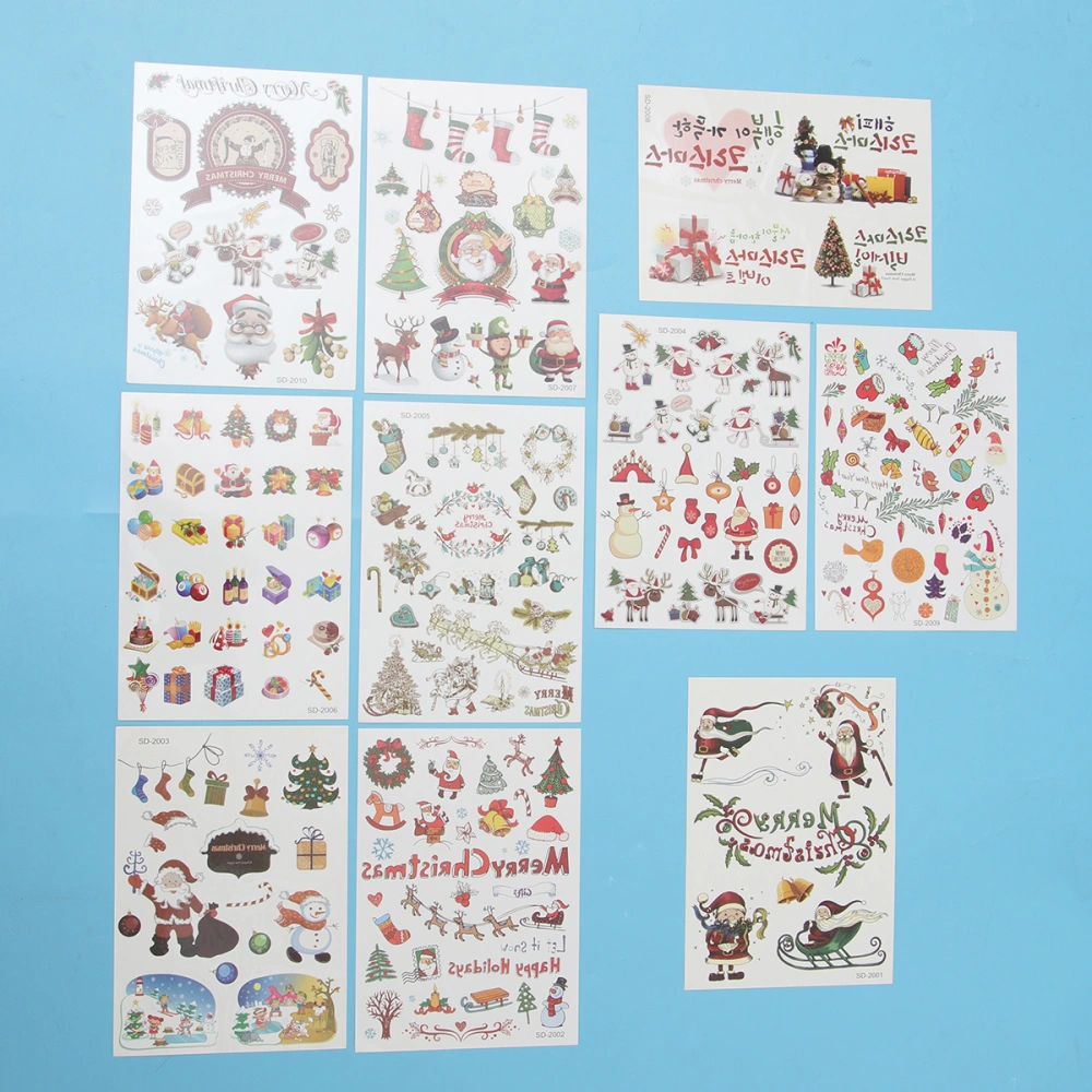 10 Sheets Christmas Temporary Stickers Party Waterproof Body Art Decals for Children Kids