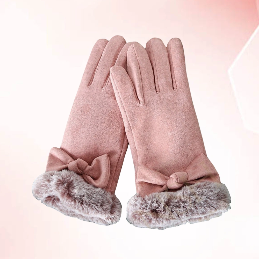 Female Winter Wind-Resistant Gloves Thicken Plush Touch Screen Gloves Keep Warm Outdoor Riding Driving Gloves Hand Protection Mitts (Pink)