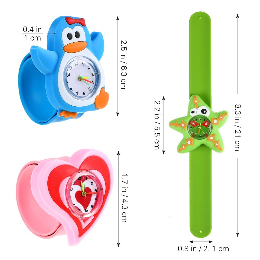 3 Pcs Silicone Slap Bracelet Watches Cartoon Style Slap-on Watches Time Machines Toys Gifts for Kids