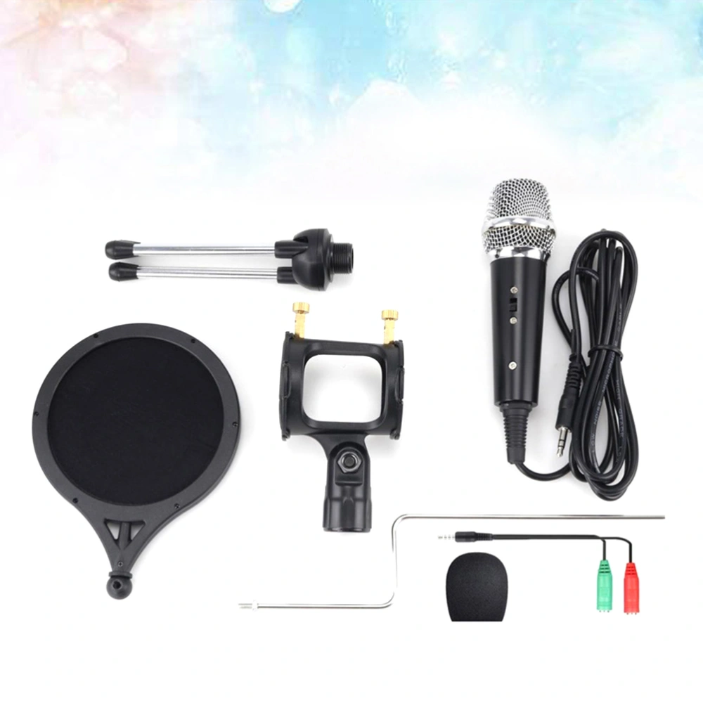 1 Set Microphone Online Class Mic Stand 3.5mm Recording Microphone Household Live Karaoke Kit Multi-purpose Phone Laptop Mic for Home School Use (Black)