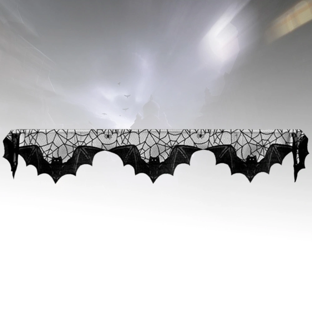 20x80 Inch Halloween Lace Tablecloth Spider Web Fireplace Cover Fashion Table Runner Home Kitchen Party Supplies (Black)