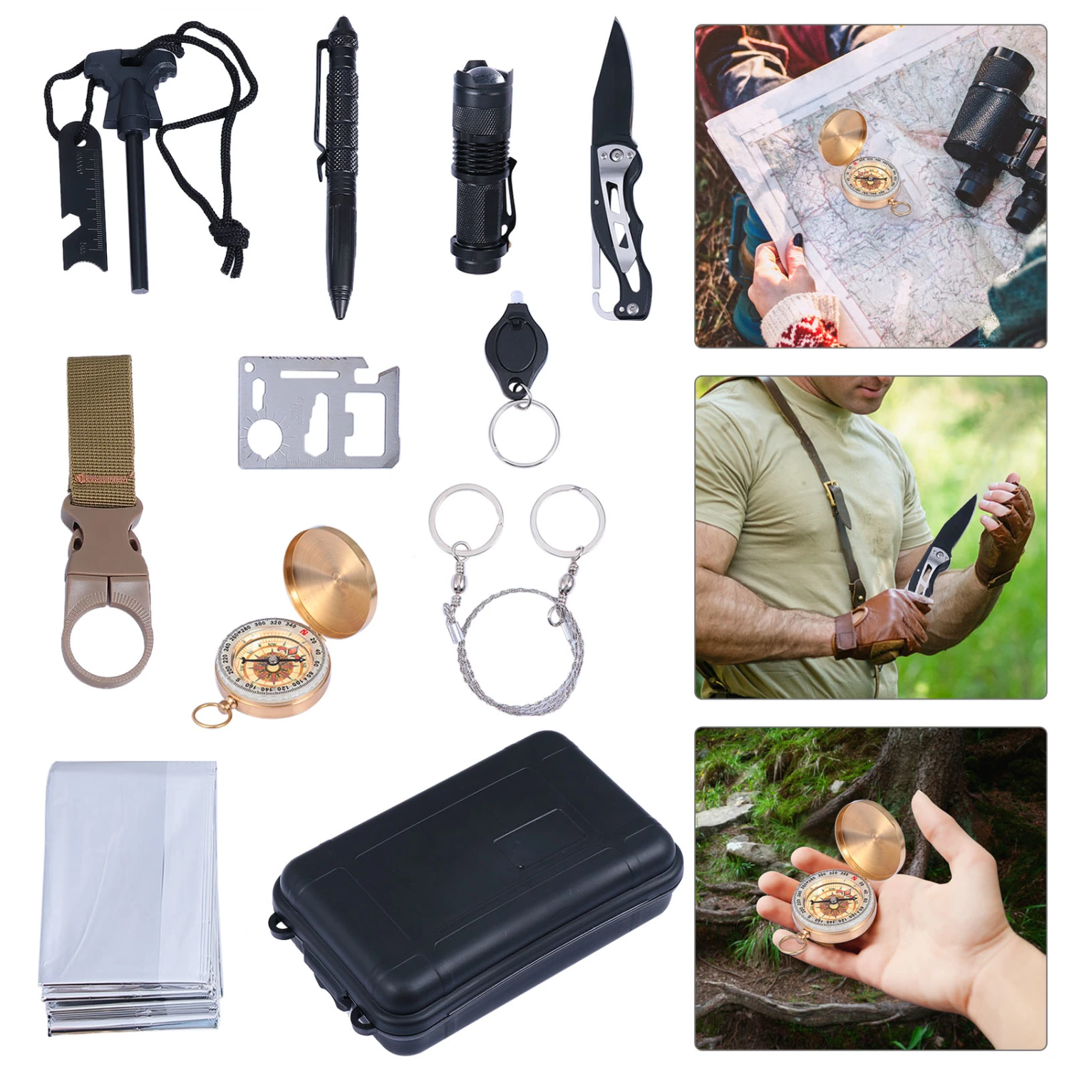 1 Set Emergency Survival Kit SOS First Aid Tools Camping Accessory (Black)