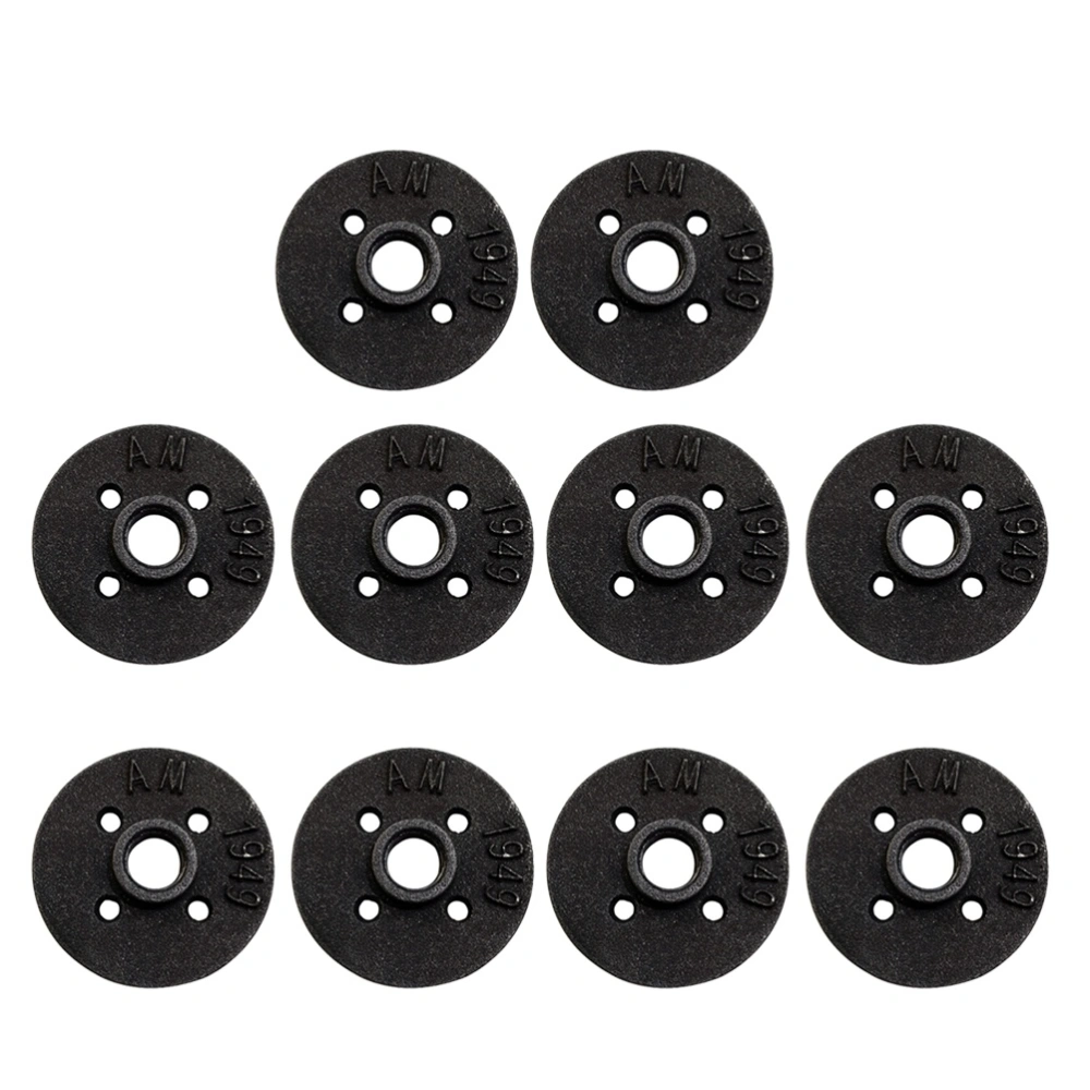 10Pcs 3/4 Inch Malleable Threaded Floor Flange Iron Pipe Fittings Wall Mounted Flange (4 Holes)