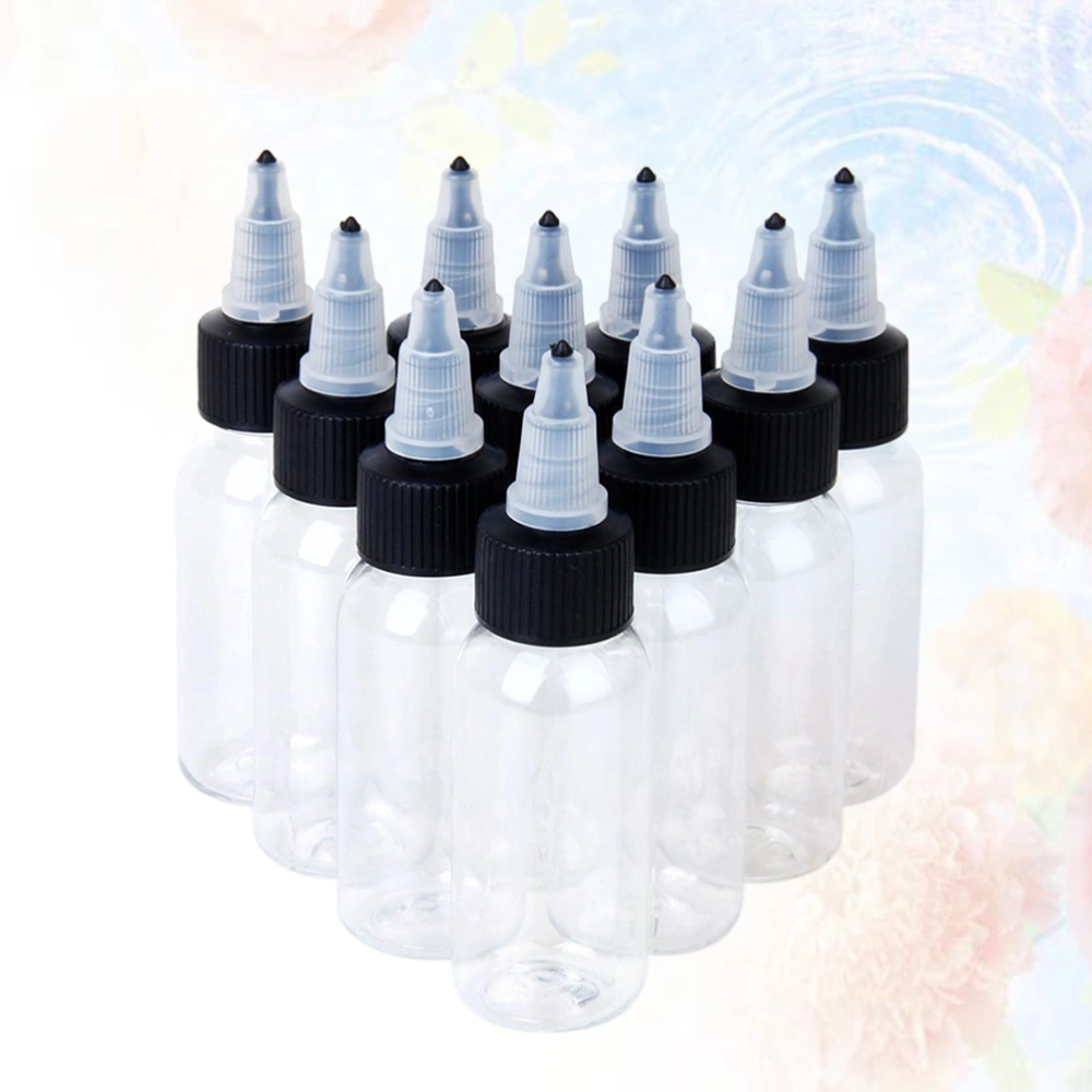 10pcs 60ml Empty Ink Bottle Clear Plastic Pigment Storage Bottles with (Random Color)