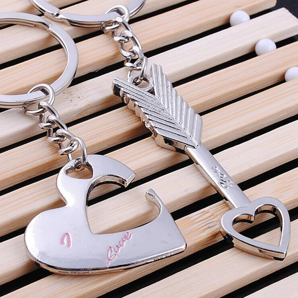 Lover Sweetheart Couple Keychain Keyring for Valentine Day / Wedding Anniversary / Birthday (Silver)