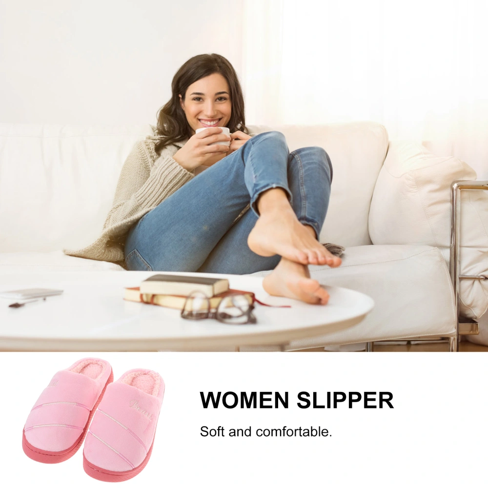 1 Pair Winter Slippers Anti-skid Warm Slippers Indoor Slip-on Shoes Size 38-39 for Women Girls (Pink)