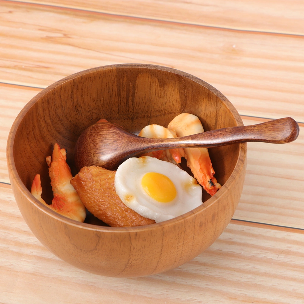 2pcs Bowl and Spoon Set Wooden Rice Bowl Eco-friendly Tableware Food Container for Restaurant Home