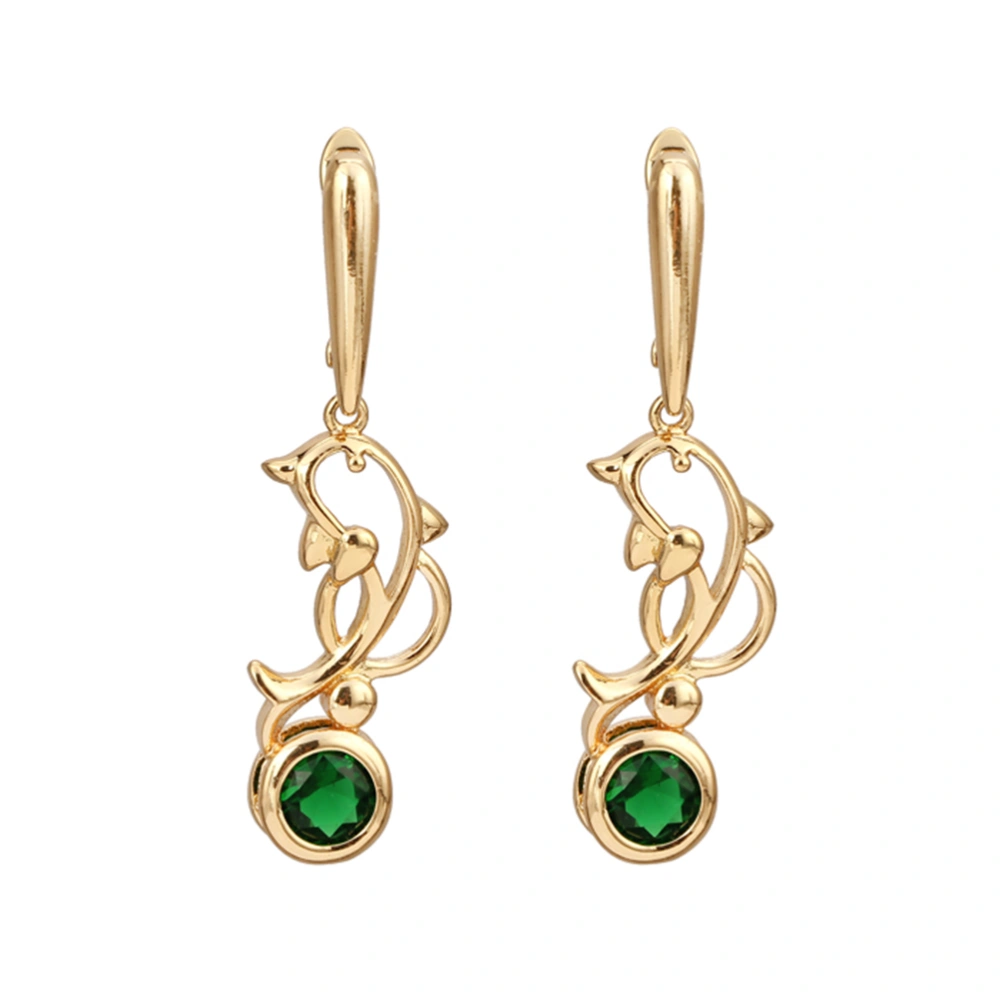 ER0290-J-G Pair of Women's Girls Dolphin Style Zircon Eardrop Earrings Ear Studs (Green)