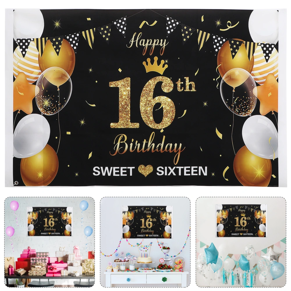 1pc Birthday Photographic Background Cloth Birthday Backdrop (16 Years Old)