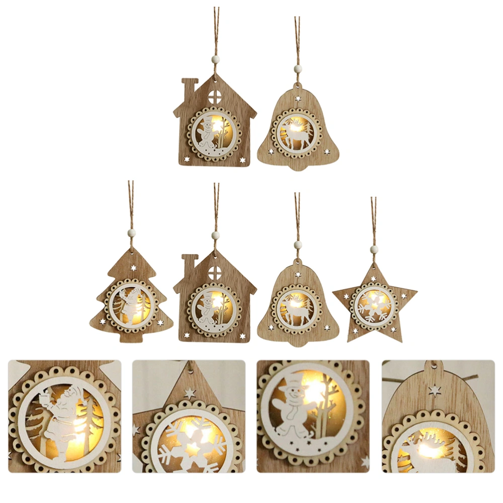 6Pcs Christmas Hanging Pendant Xmas Tree Pendants Wood Luminous Hanging Decor