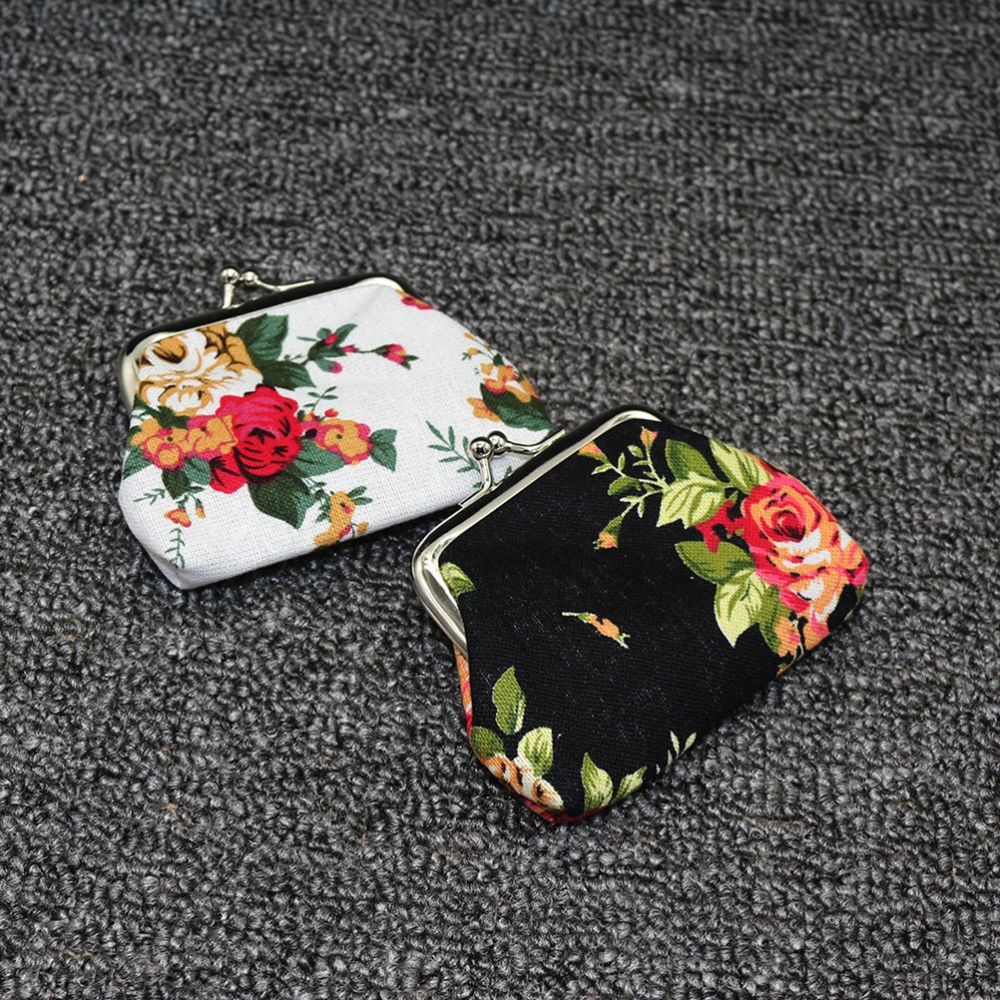 4PCS/Set Rose Canvas Buckle Mini Size Coin Purse Small Size Vintage Style Purse For Children(White + Blue + Pink + Black)