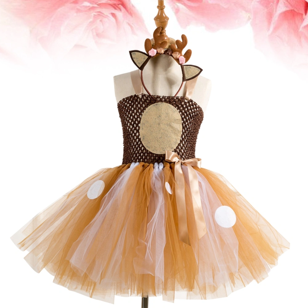 Elk Kids Party Two-piece Costumes Lovely Tutu Dress Headwear Set Gauze Skirts for Girls (2-3 Years Old)