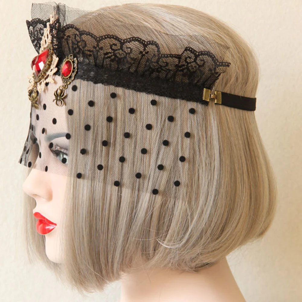 Halloween Black Mesh Jewel Crown Hair Woman Headband Ornament for Party Costume Ball