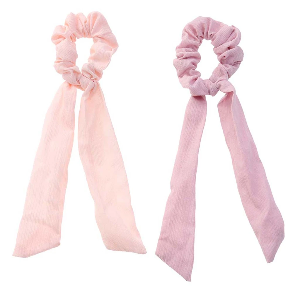 2pcs Hair Scrunchies Elastic Hair Bands with Streamers Ponytail Holder Seamless Scrunchy Hair Ties Accessories for Women Girls (Pink + Korean Pink)