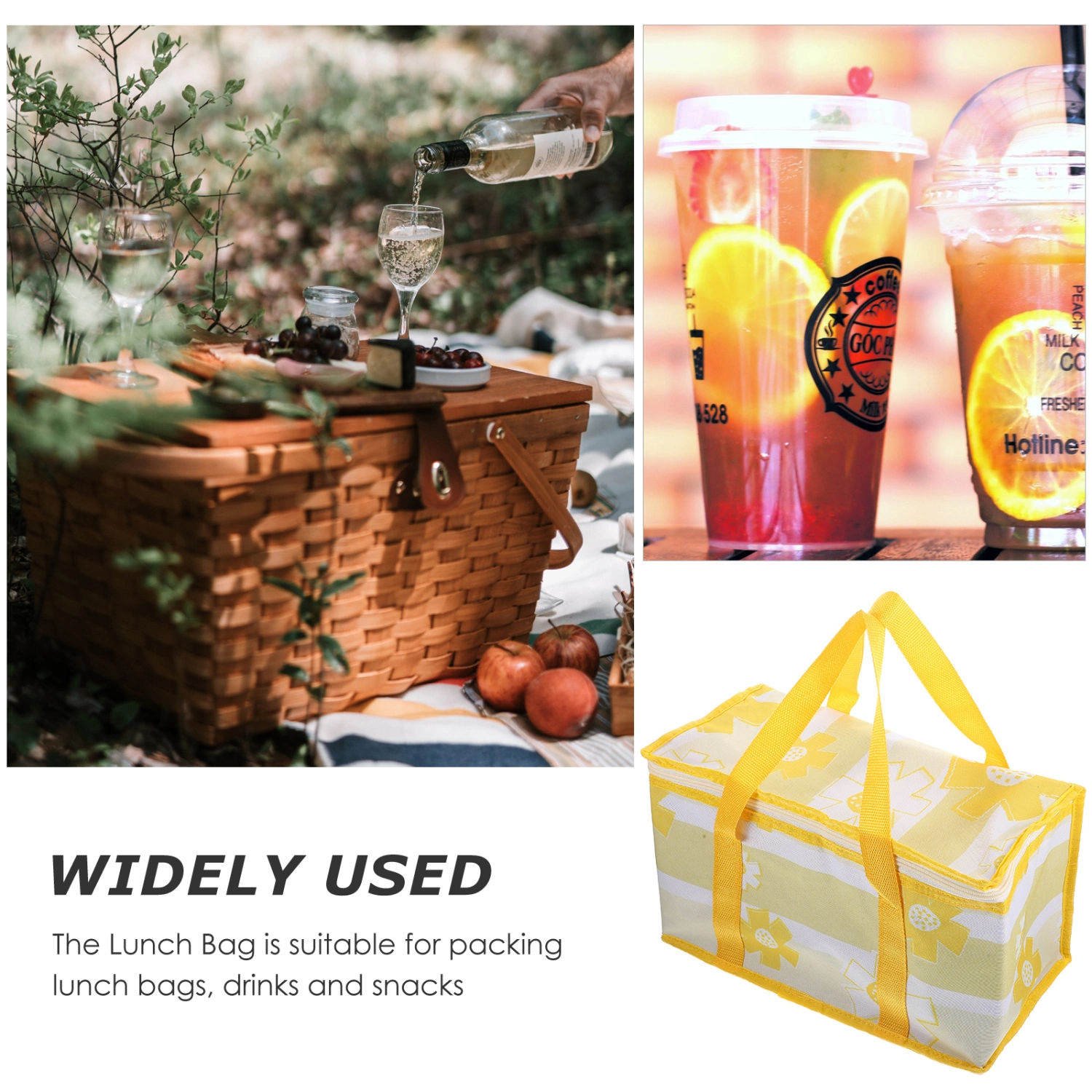 Portable Picnic Basket Insulated Lunch Bag Decorative Picnic Bag Bento Carrier Bag with Handle
