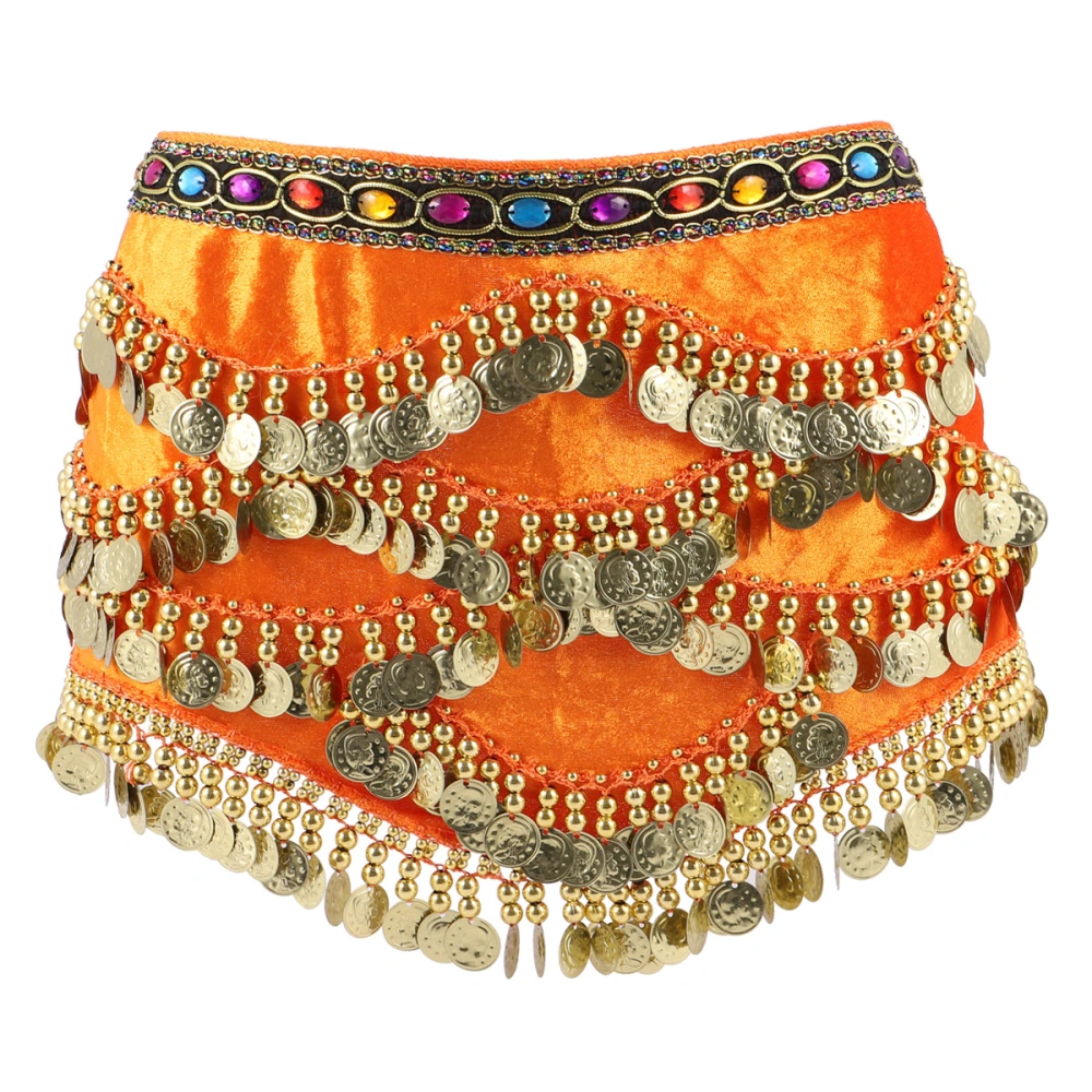 1 Pc Creative Womens Skirt Belly Dance Hip Scarf Wrap with Diamonds Coins for Women Ladies Girls (Orange)