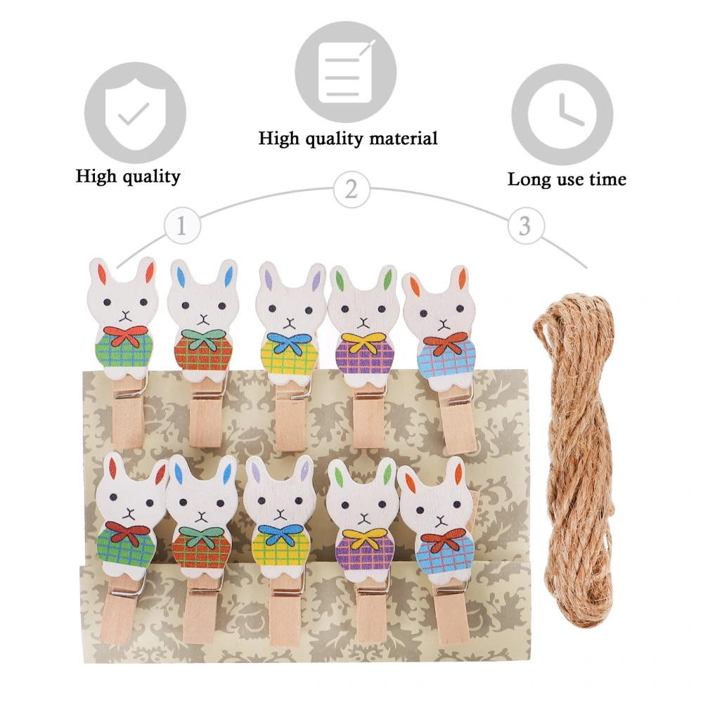 3 Packs Decorative Photo Clips Easter Rabbit Cartoon Clamps with Hemp Rope