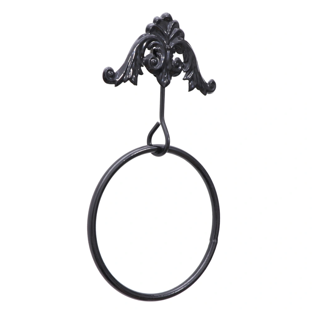 1Pc Towel Ring Wrought Iron American Round Shaped Household Vintage Towel Rack Holder for Kitchen Toilet Bathroom(Black)