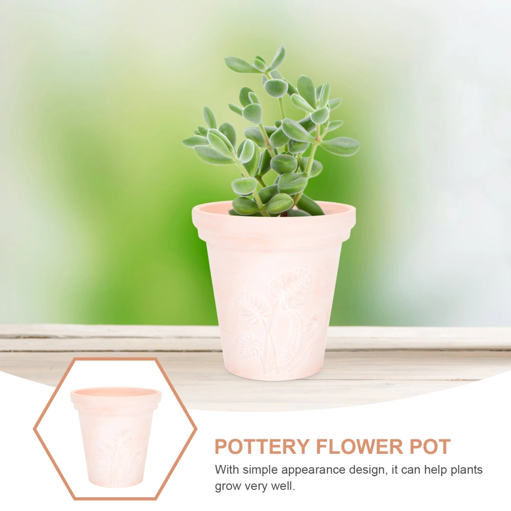 Pottery Flower Pot Household Flowerpot Embossment Pattern Pottery Planting Pot