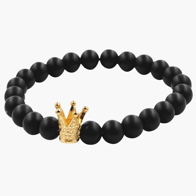 Imperial Crown Beads Bracelet Agate Natural Stone Frosted stone Bracelet for Men and Women (Gold Crown)