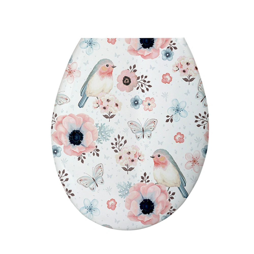 1PC 18 Inches Thickening Printed Toilet Lid U-shaped Toilet Seat Cover Universal Plastic Toilet Lid Creative Patterns Toilet Seat Ring for Home Toilet Use (Flower Bird Series)